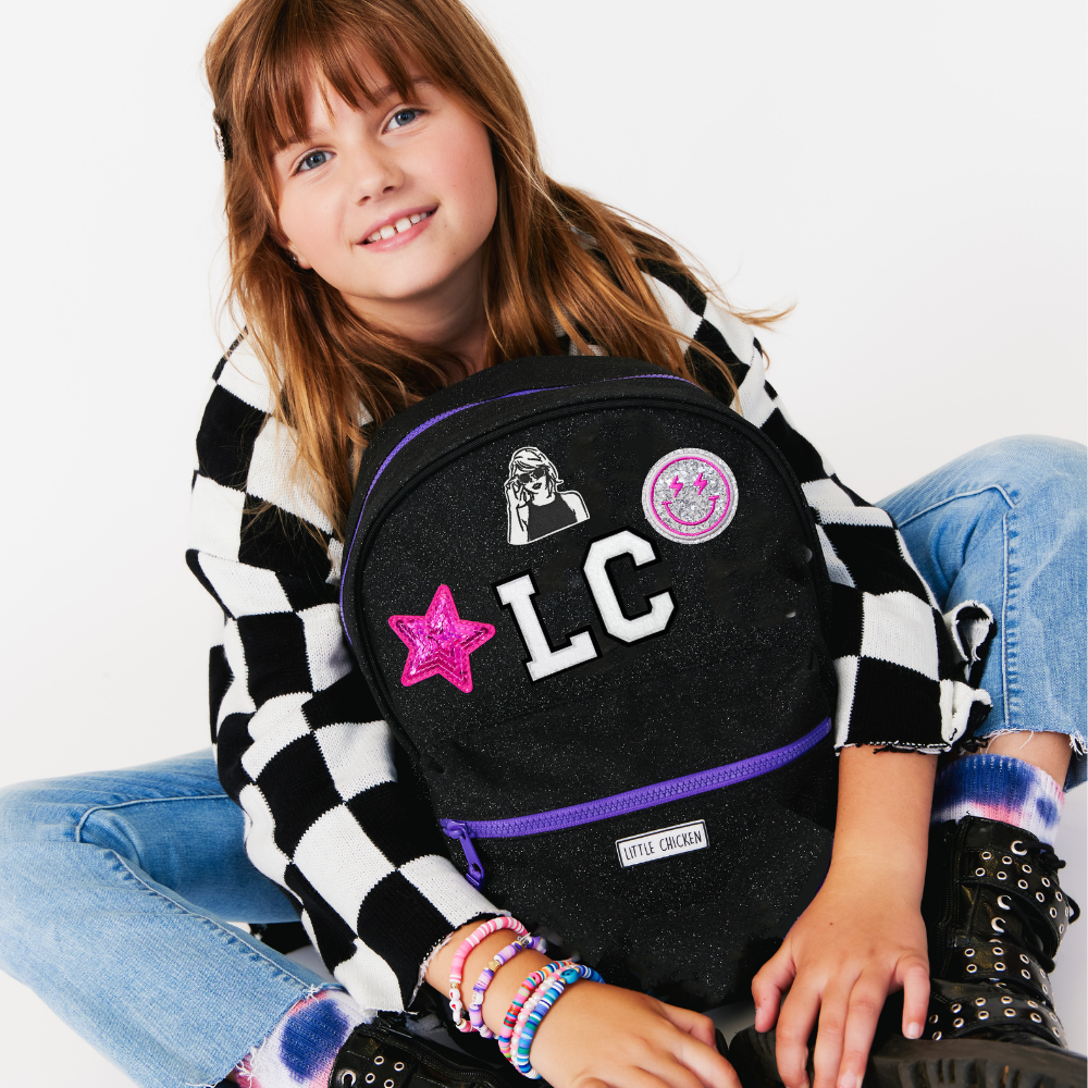 Customizable Backpack - Black Glitter With Patches