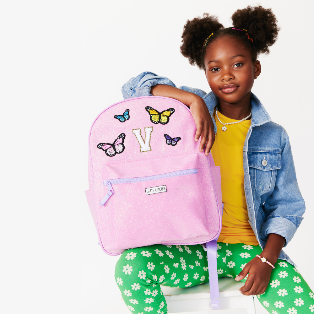 Customizable Kids Backpack -Pink Glitter With Patches