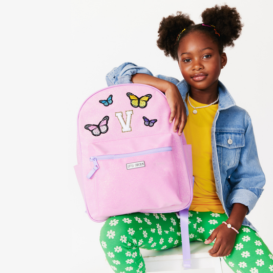 Customizable Kids Backpack -Pink Glitter With Patches