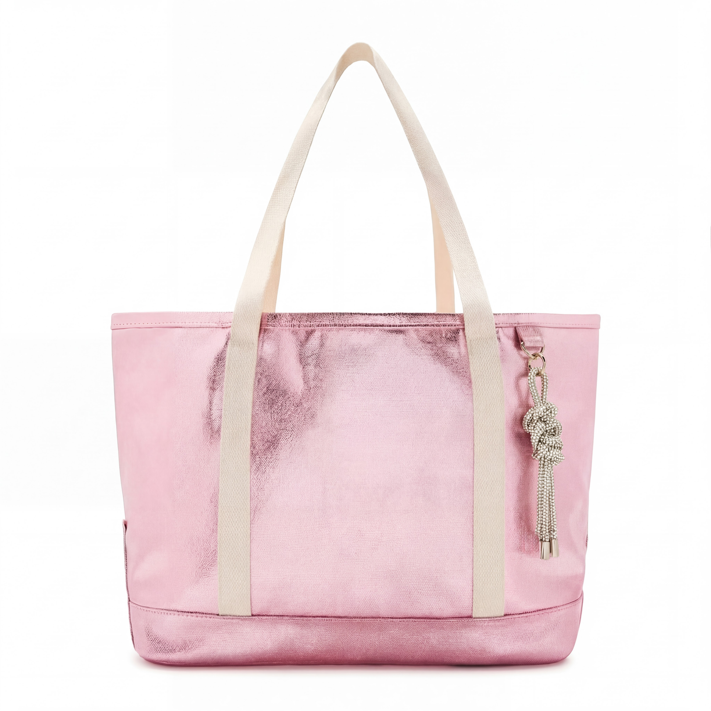 Personalized Kids Tote Bag with Patches Pink Metallic Canvas