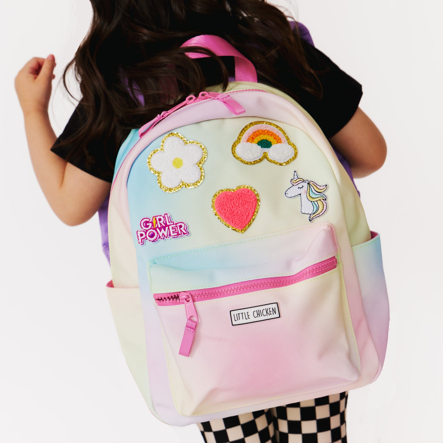 Small Patched Customizable Backpack- Hazy Rainbow