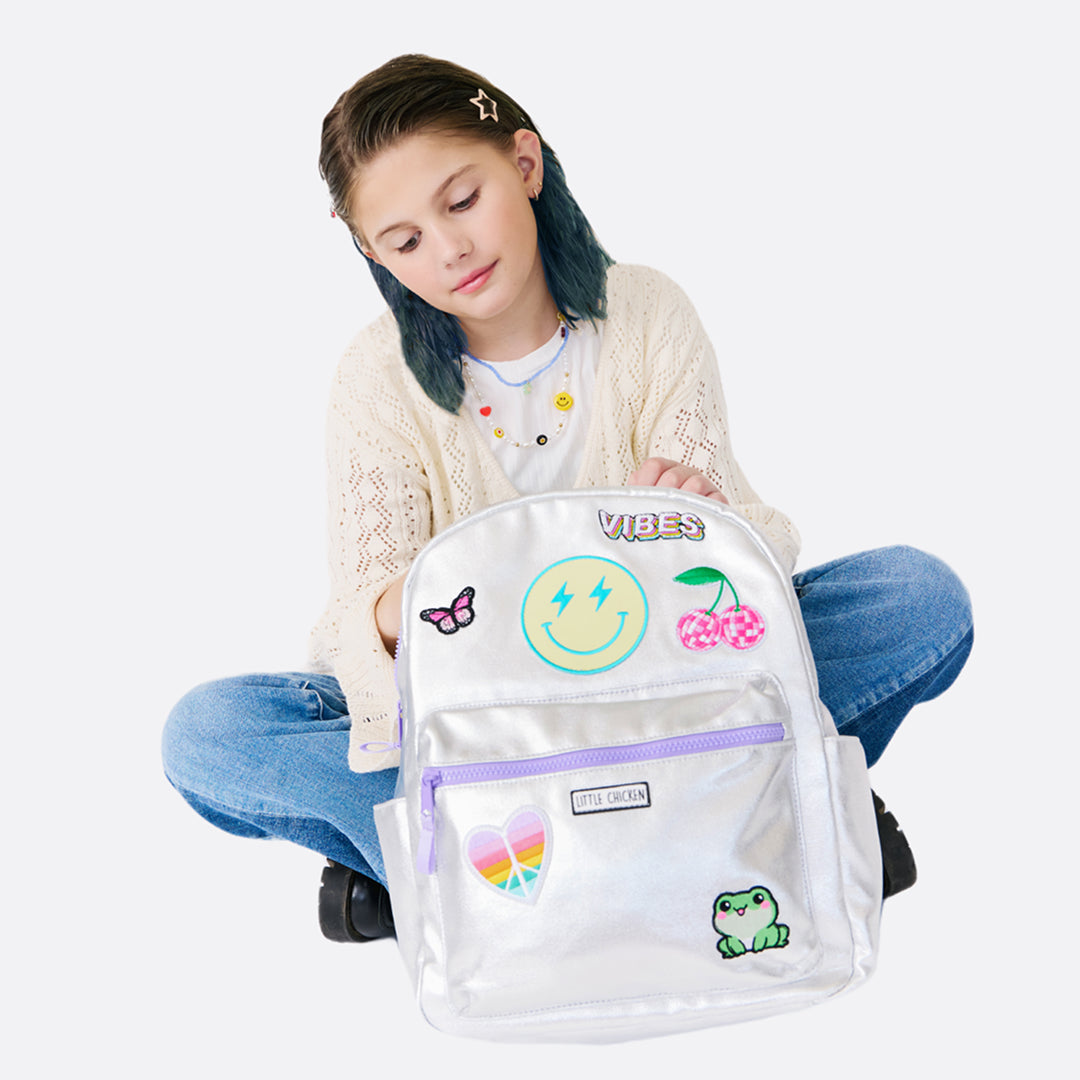 Silver Canvas Pre-Patched Backpack- Ships The NEXT DAY!
