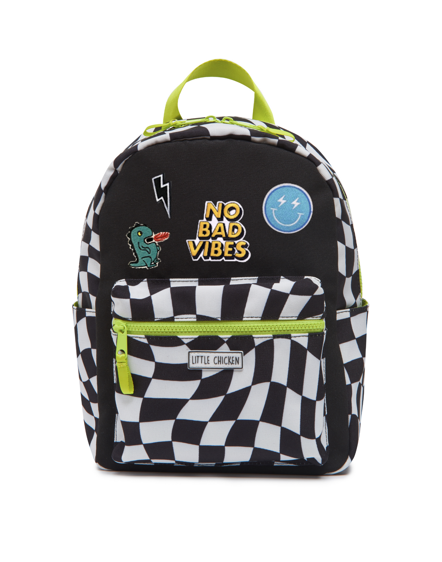 Customizable Preschool Backpack, Black White Checkered With Patches