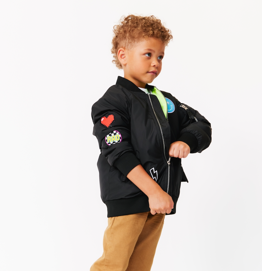 Black Patched Nylon Bomber - SHIPS THE NEXT DAY!