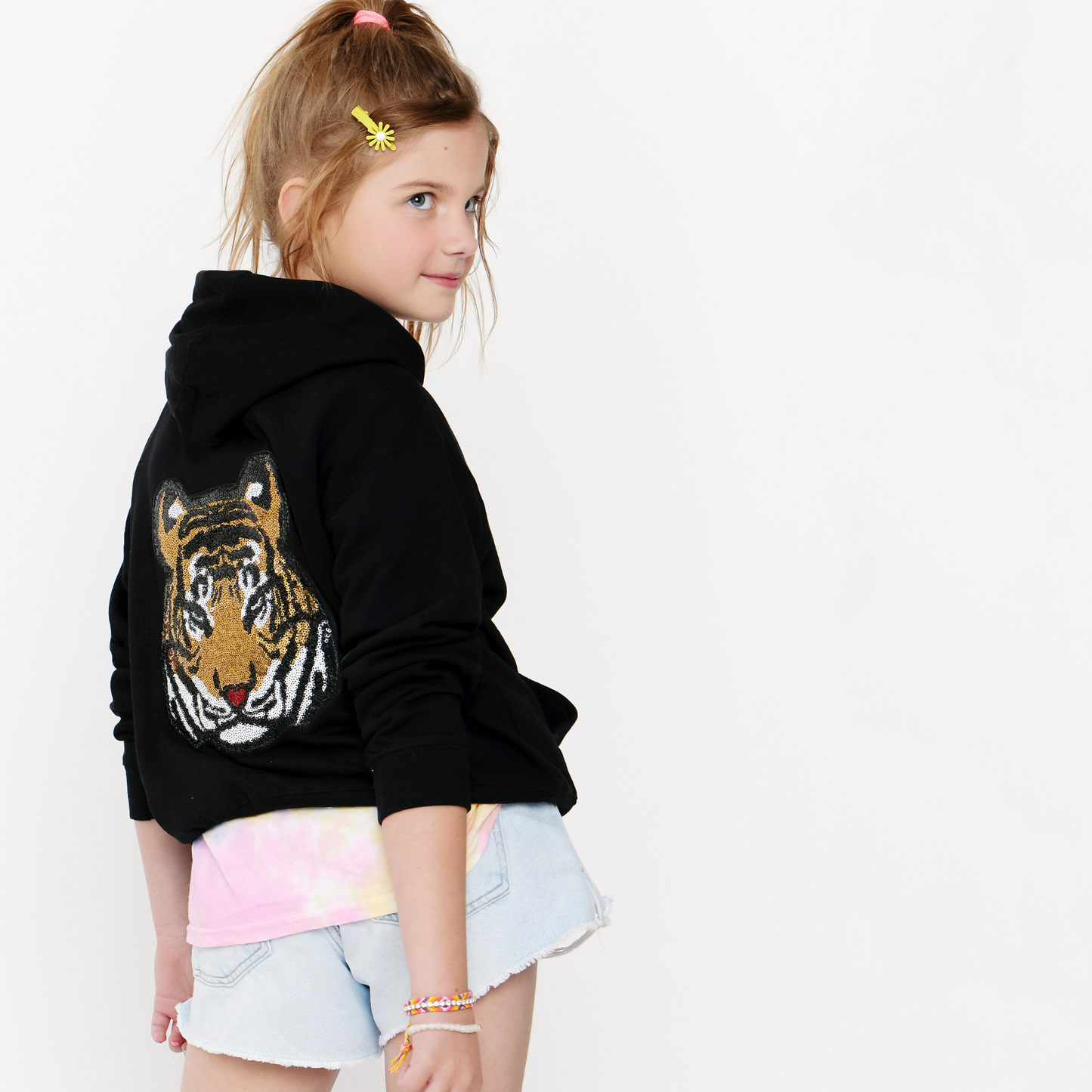 EMBROIDERED INITIAL HOODIE SWEATSHIRT - BLACK