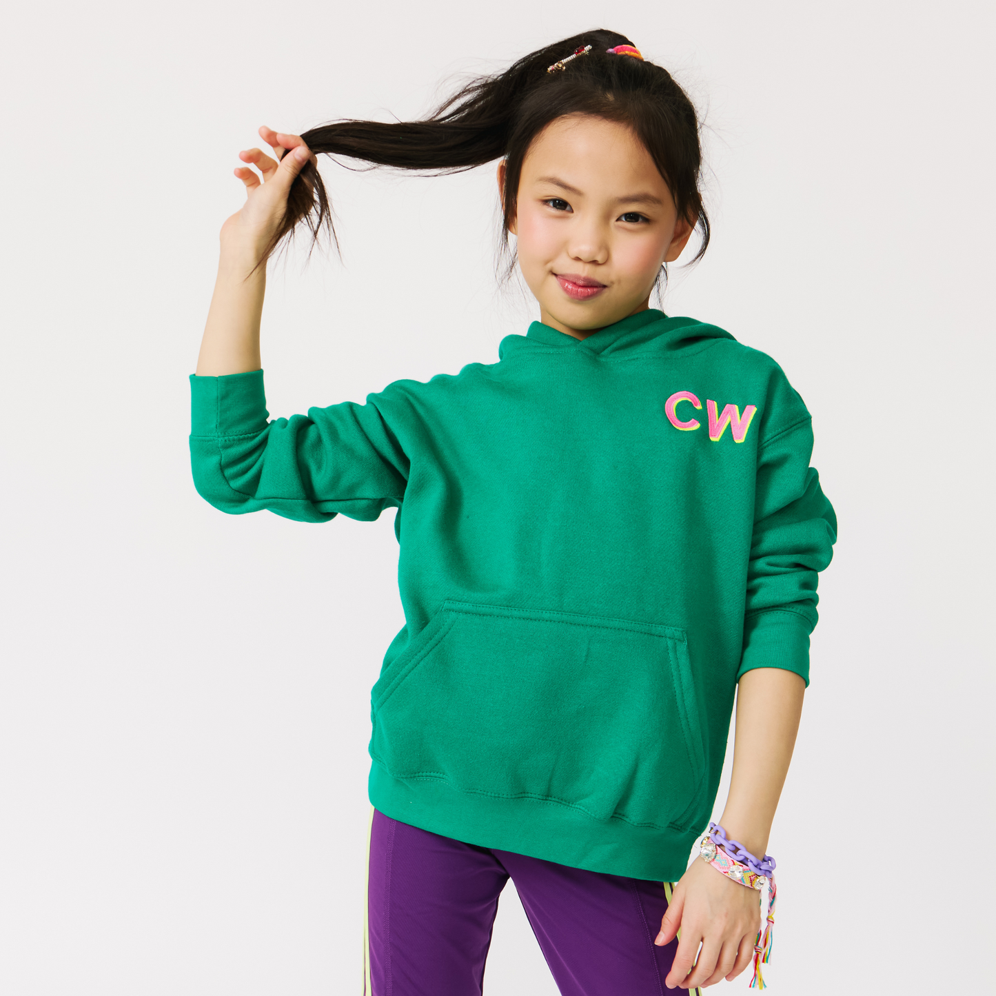 EMBROIDERED INITIAL HOODIE SWEATSHIRT- GREEN