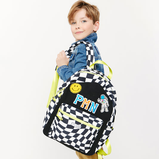 Customizable Backpack - Black & White Checkered With Patches