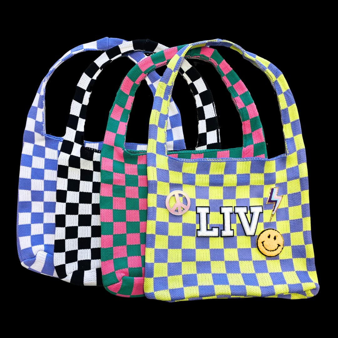 White & Blue Checkered Flag Cool Checkers Baby Blue Gift Wom Tote Bag