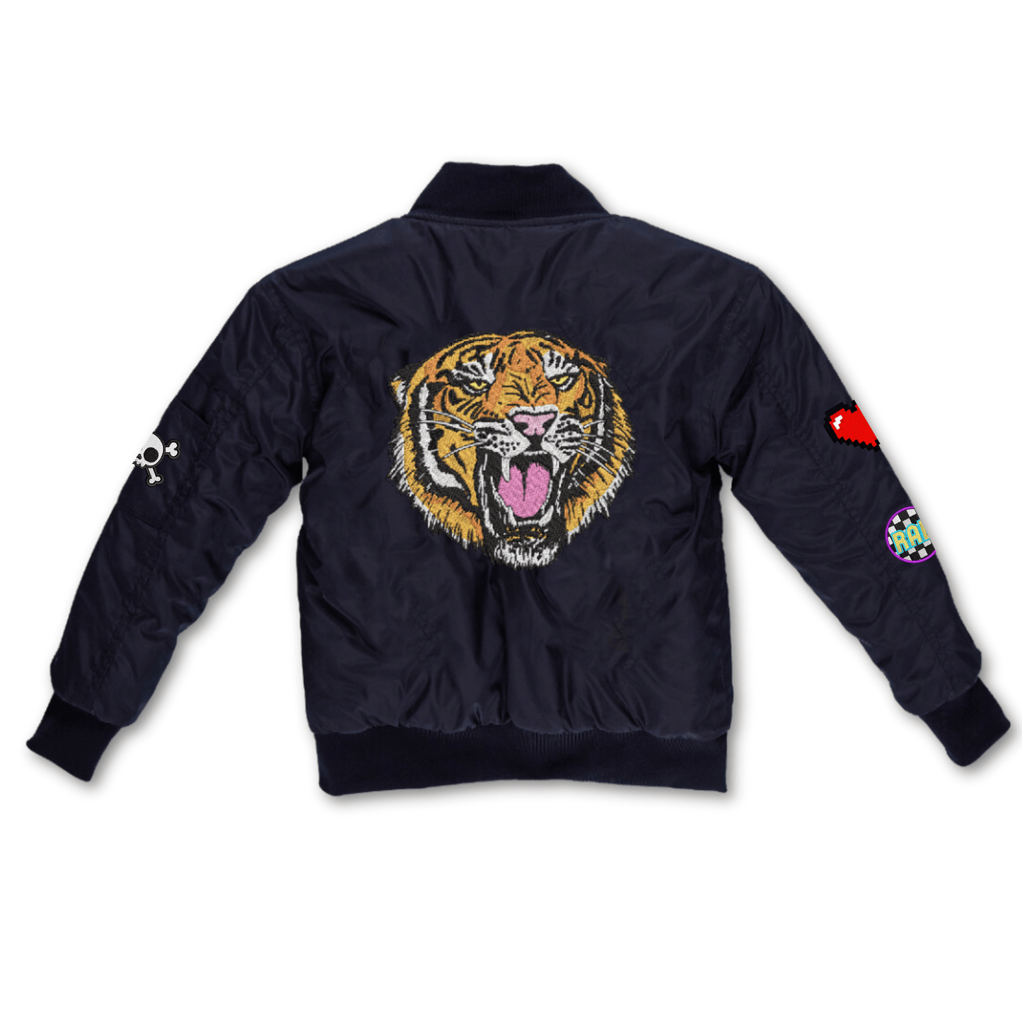 Customizable Nylon Bomber Jacket - BLACK