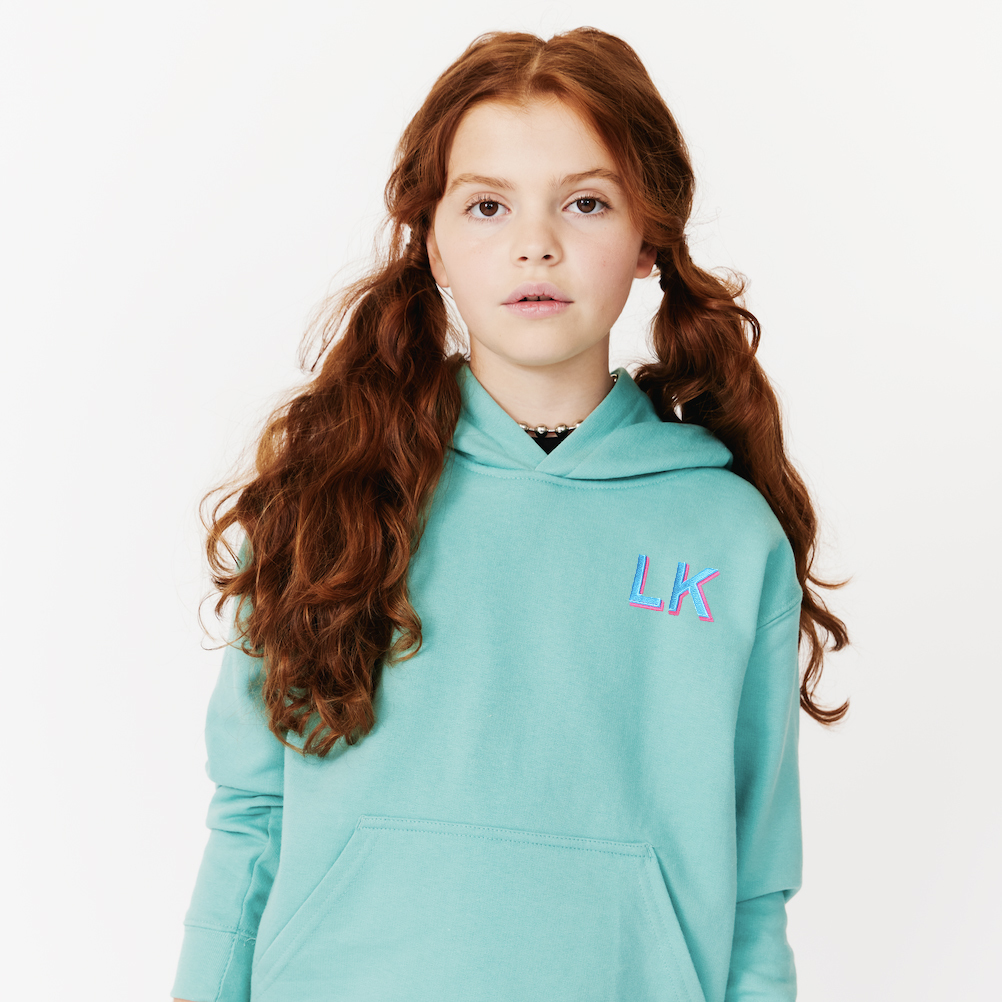 EMBROIDERED INITIAL HOODIE SWEATSHIRT - WAVE BLUE