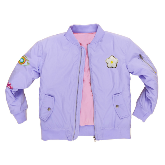 Lilac Patched Nylon Bomber - SHIPS THE NEXT DAY!