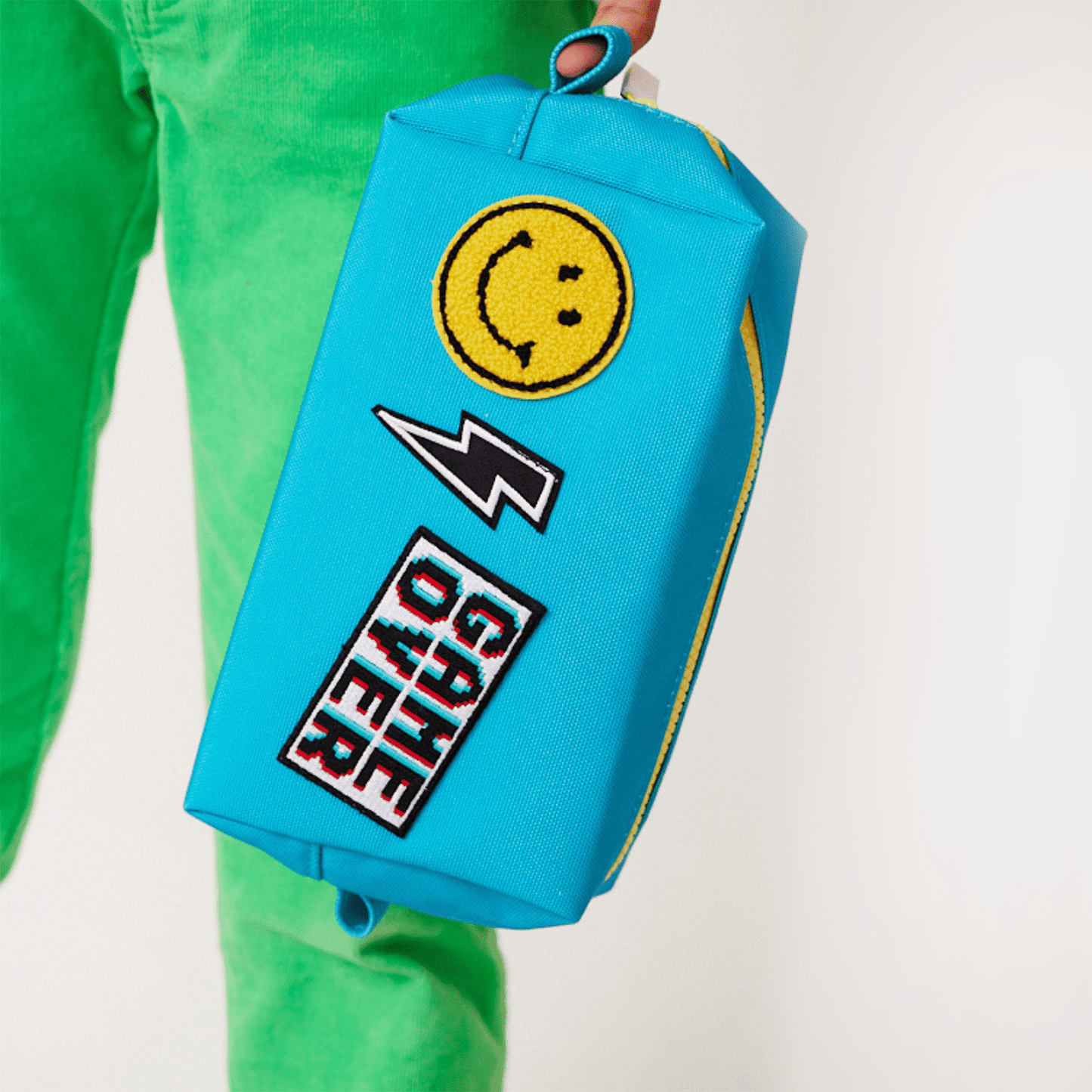 Pre-Patched Pencil Pouch Teal With Patches