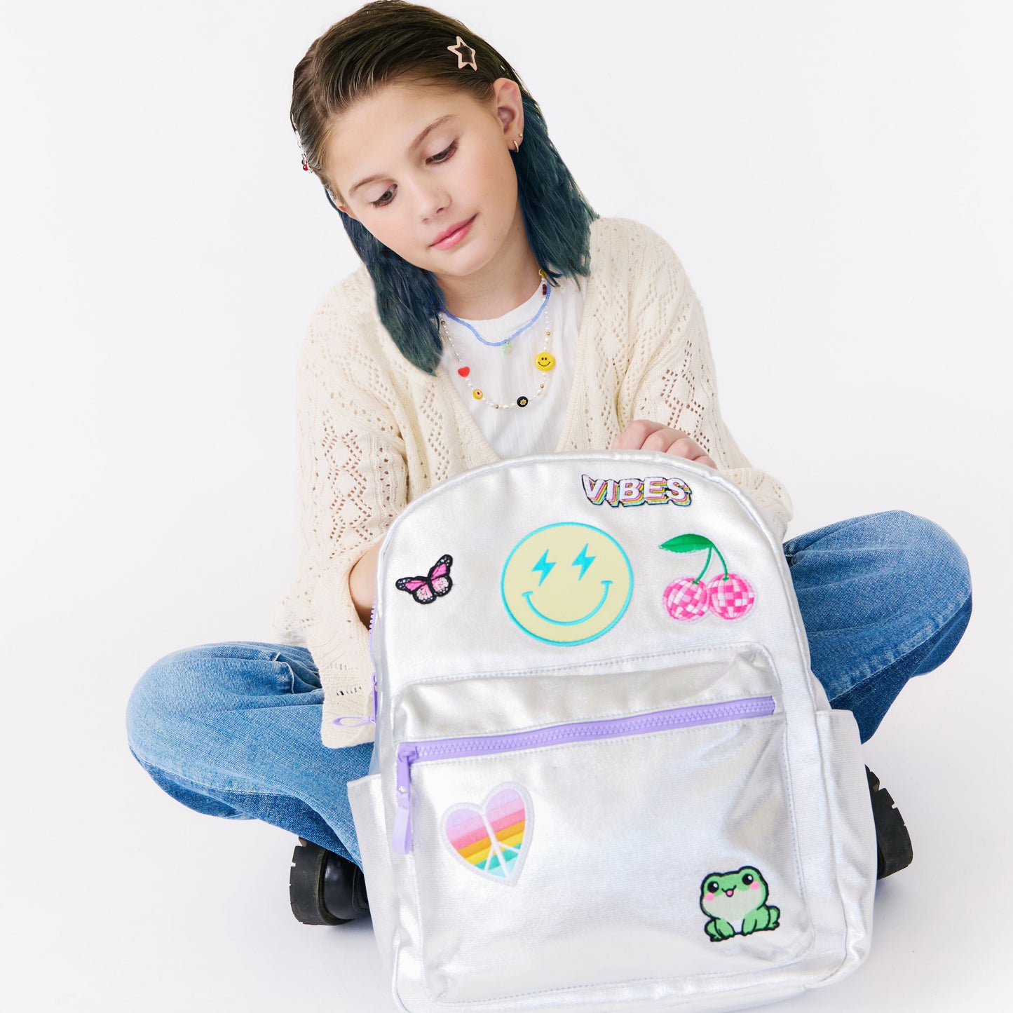 girls silver backpack