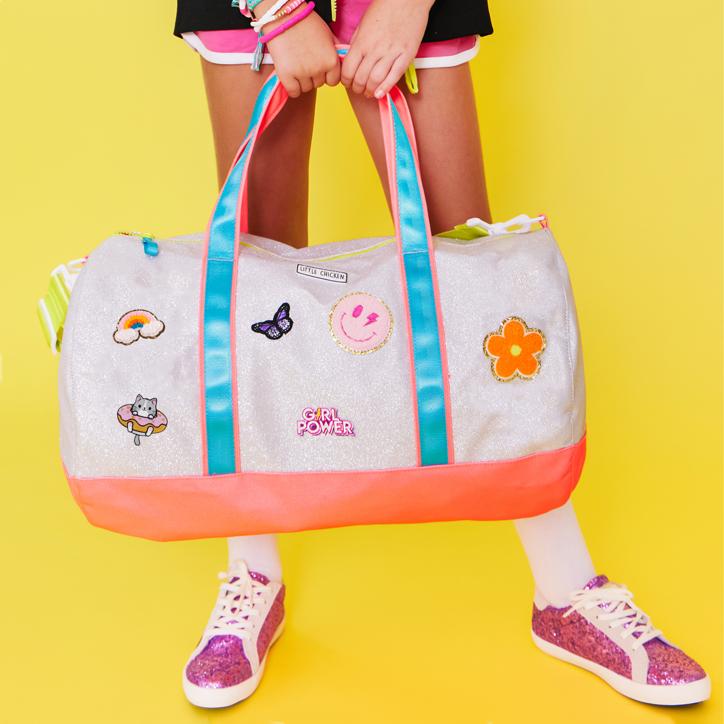 Customizable Silver Glitter Duffle Bag