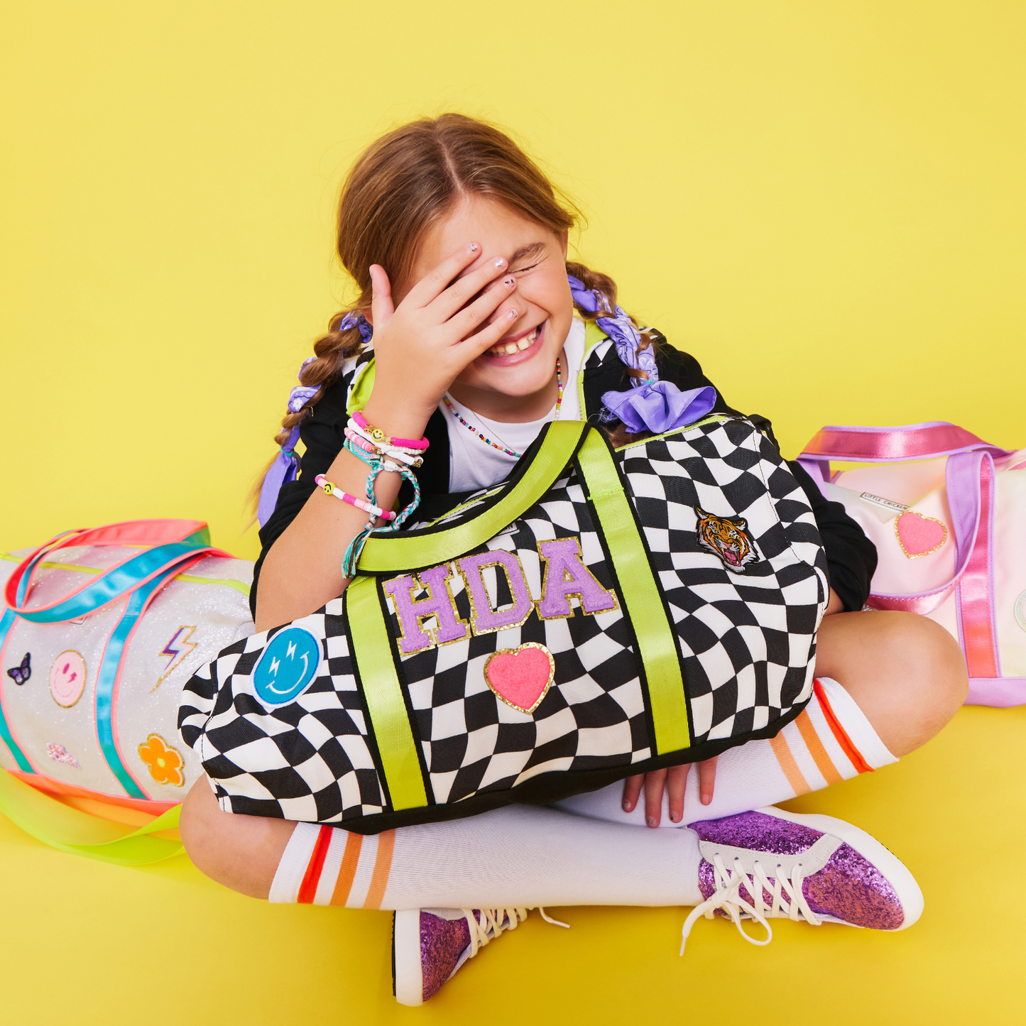 Customizable 6 patch Checker Duffle Bag