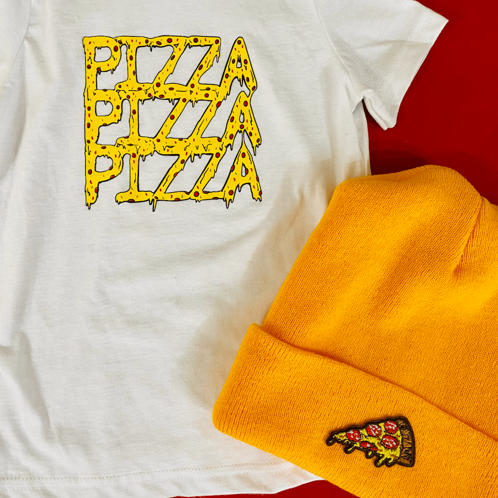 pizza tee and pizza beanie