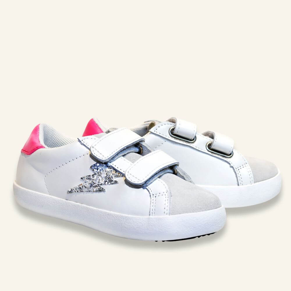 Ziggy sneaker in white and pink with toddler friendly velcro closure