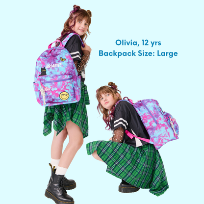 Purple Tie Dye Personalized Patched Kids Backpack - Large