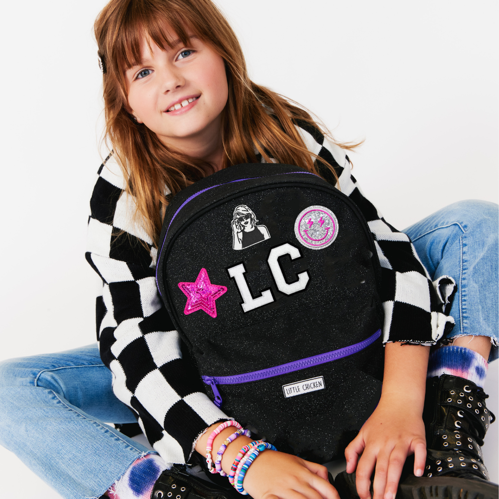 Patched Customizable Backpack - Black Glitter