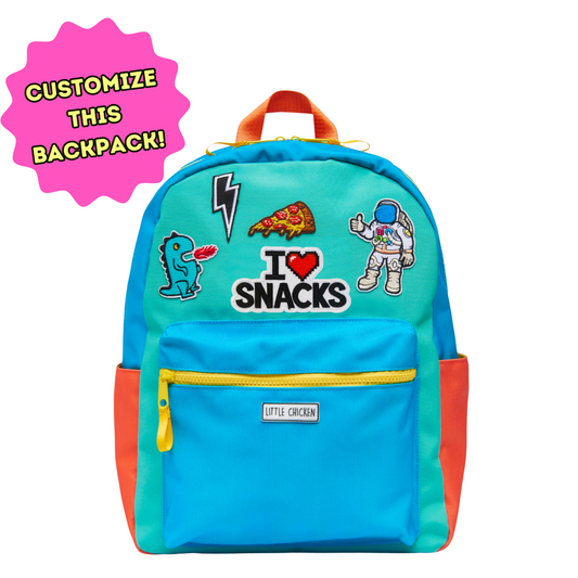 Patched Customizable Backpack- Blue, Teal and Orange Colorblock