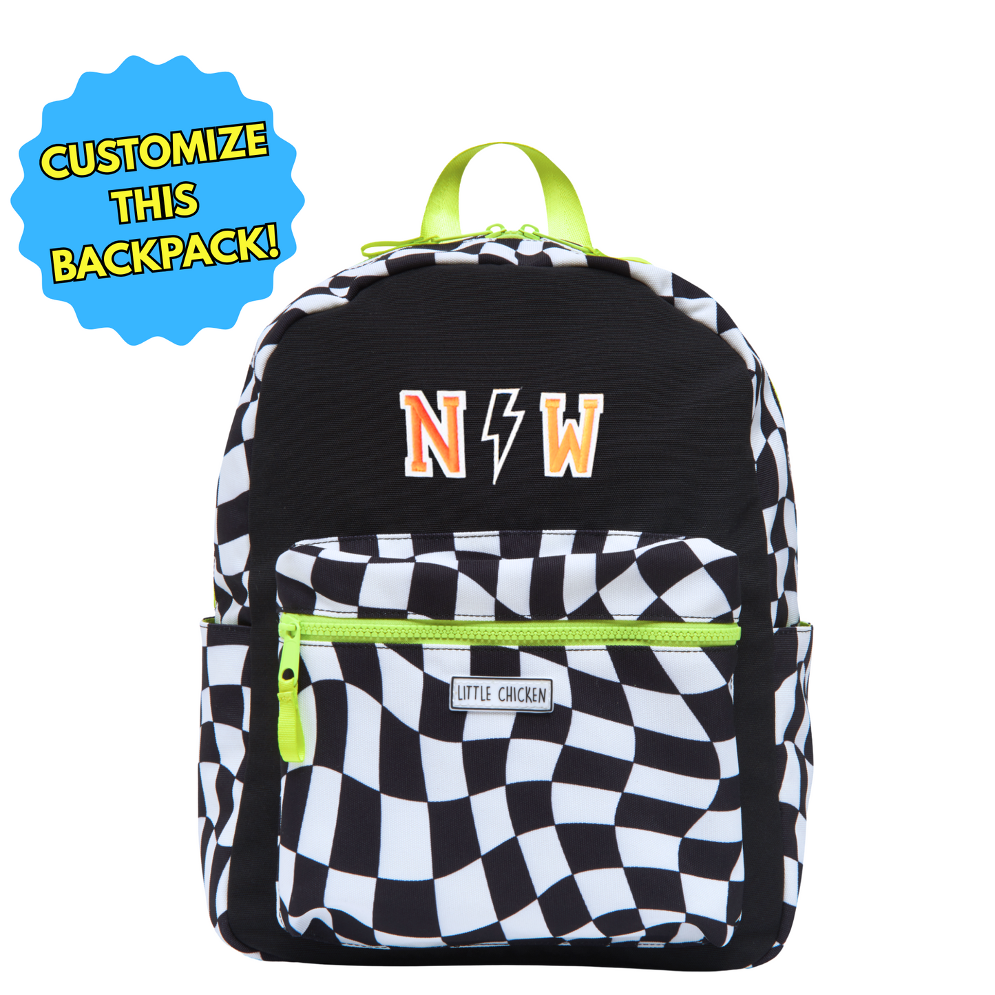 Customized Backpack - Black & White Checkered With Patches
