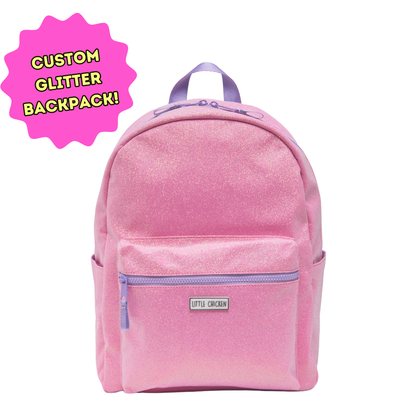 Customizable Backpack Pink Glitter for Kids Little Chicken