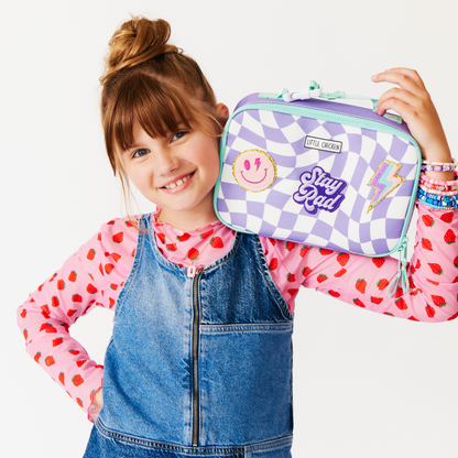 Customizable Lunch Box -  Purple & White Checkered