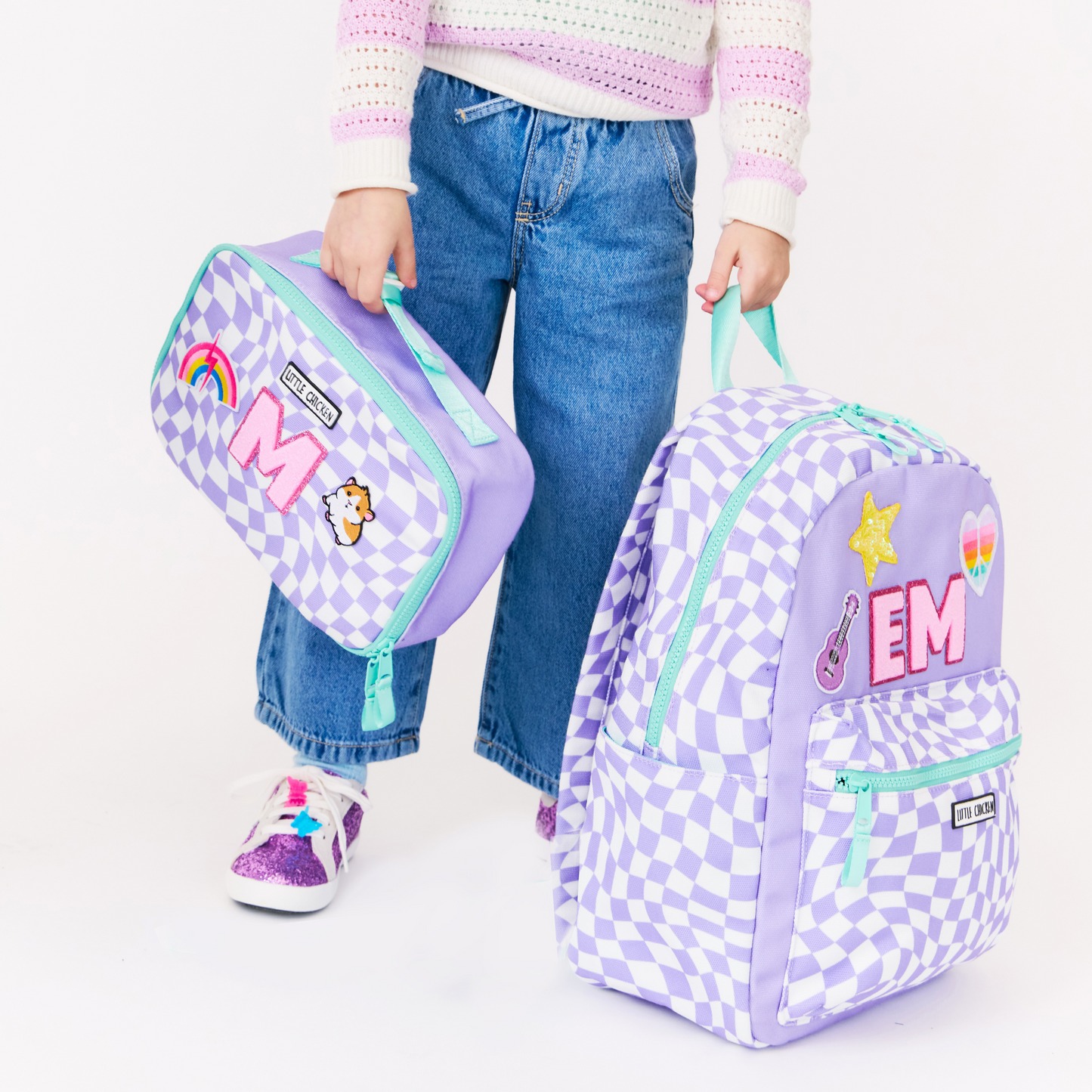 Customizable Lunch Box -  Purple & White Checkered