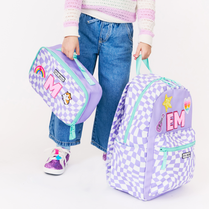 Customizable Lunch Box -  Purple & White Checkered