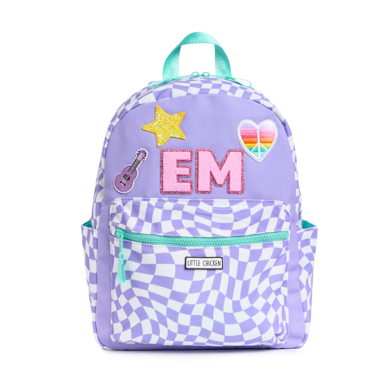 Customizable Backpack With Patches- Purple Checkered