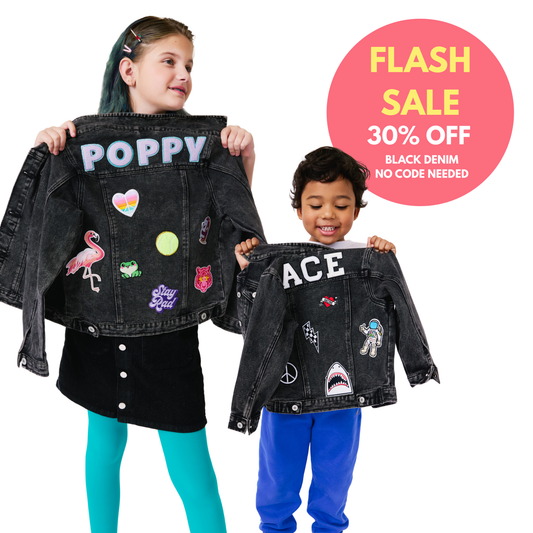Personalized Patched Kids Denim Jacket – Black Wash