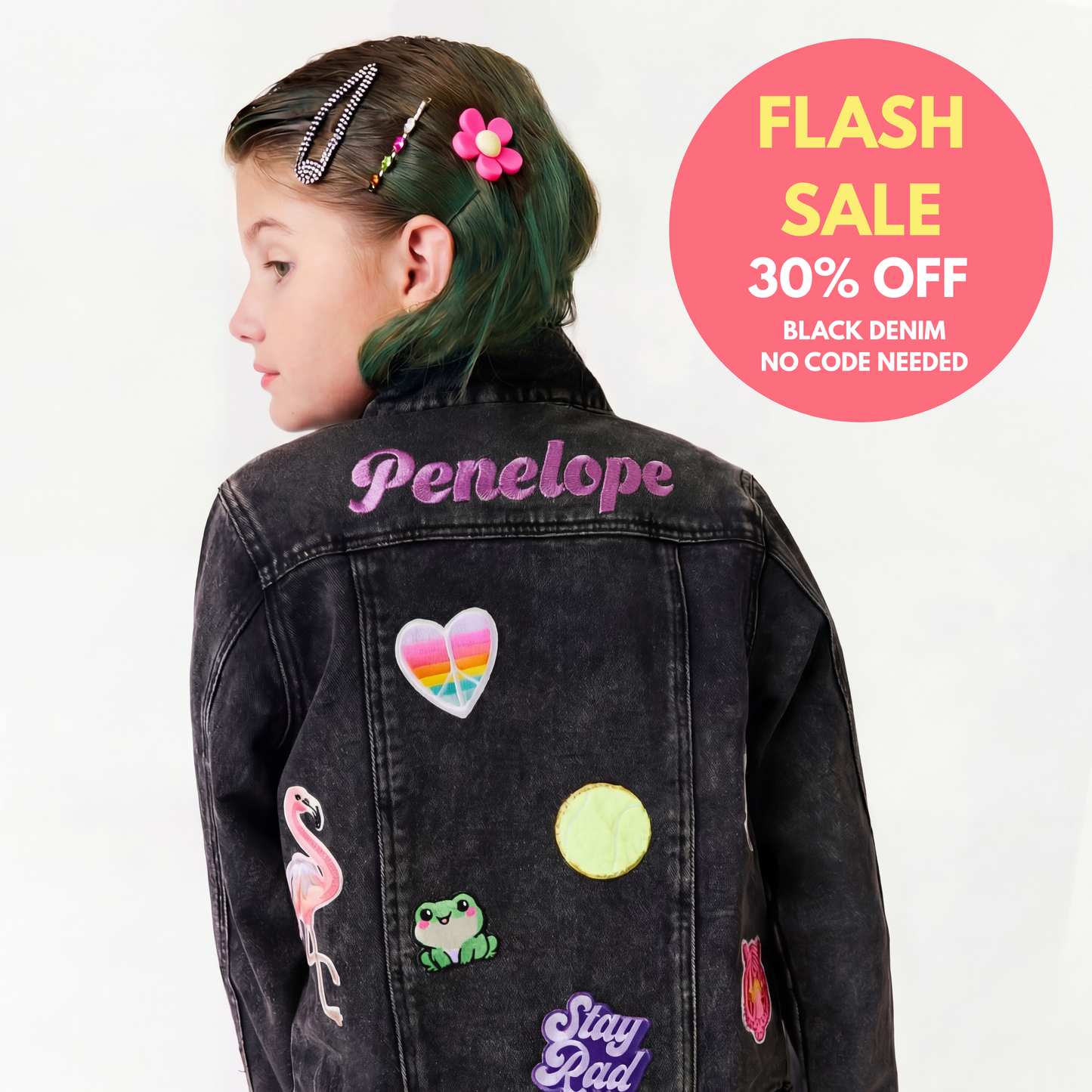 Personalized Kids Denim Jacket – Embroidered Name, Black Wash