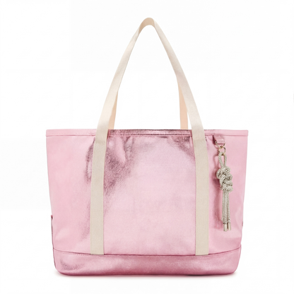 Personalized  Kids Tote Bag with Patches Pink Metallic Canvas