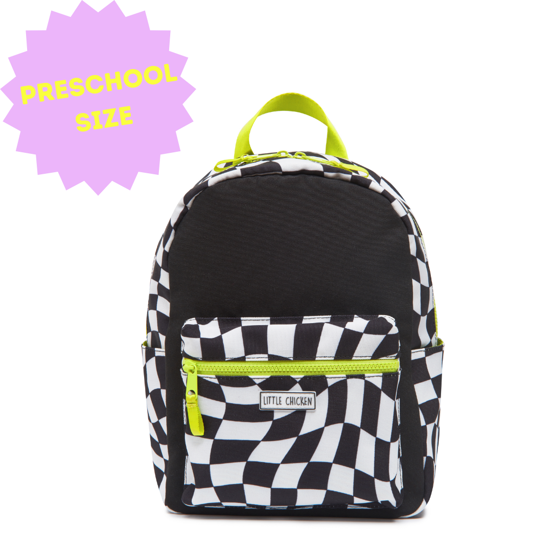 Small Patched Customizable Backpack-  Black & White Checkered