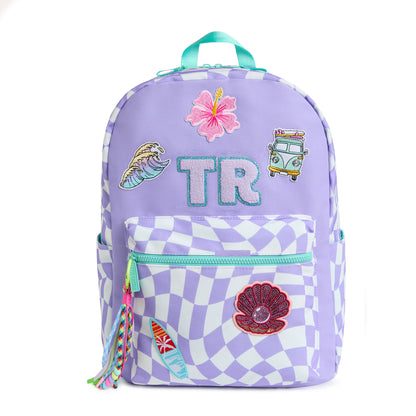 Personalized Purple Checkered Patched Kids Backpack, Large