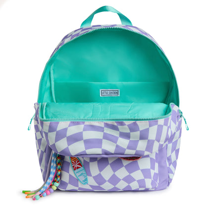 Personalized Purple Checkered Patched Kids Backpack, Large