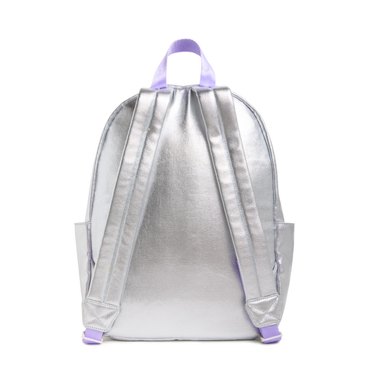 Customizable Kids' Backpack, Silver Metallic Canvas With Patches