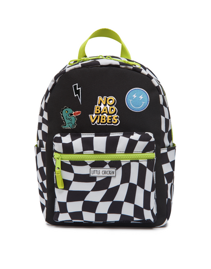 Small Patched Customizable Backpack-  Black & White Checkered