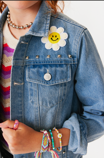 Stud Lightning Bolt Patched Denim Jacket -SHIPS THE NEXT DAY!