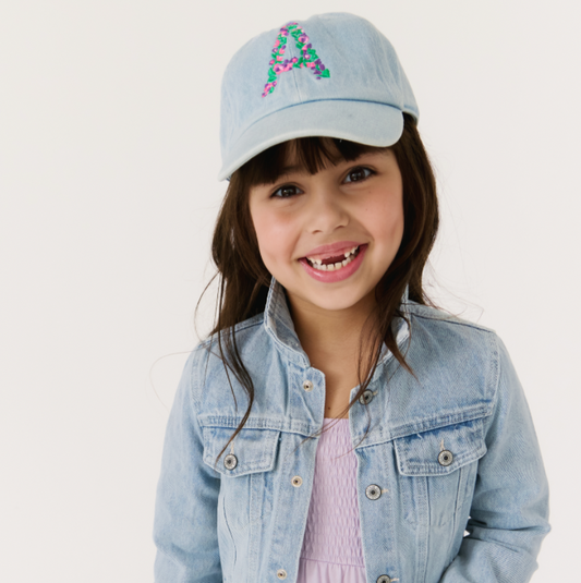 Girls Denim Monogram Floral Hat