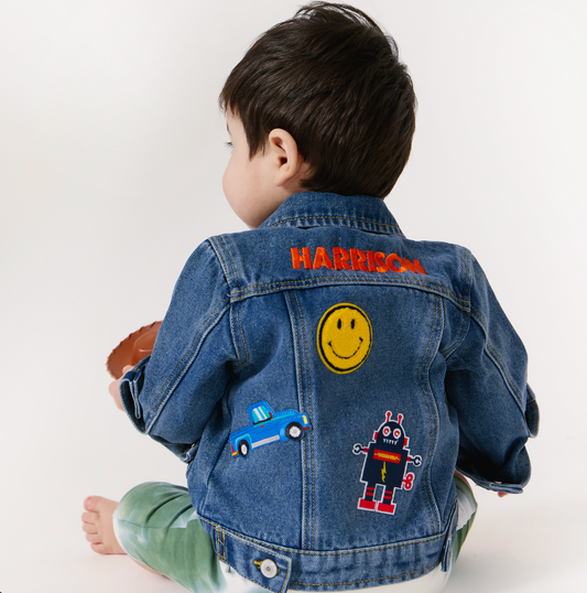 Personalized Baby Denim Jacket – Embroidered Name, Dark Wash