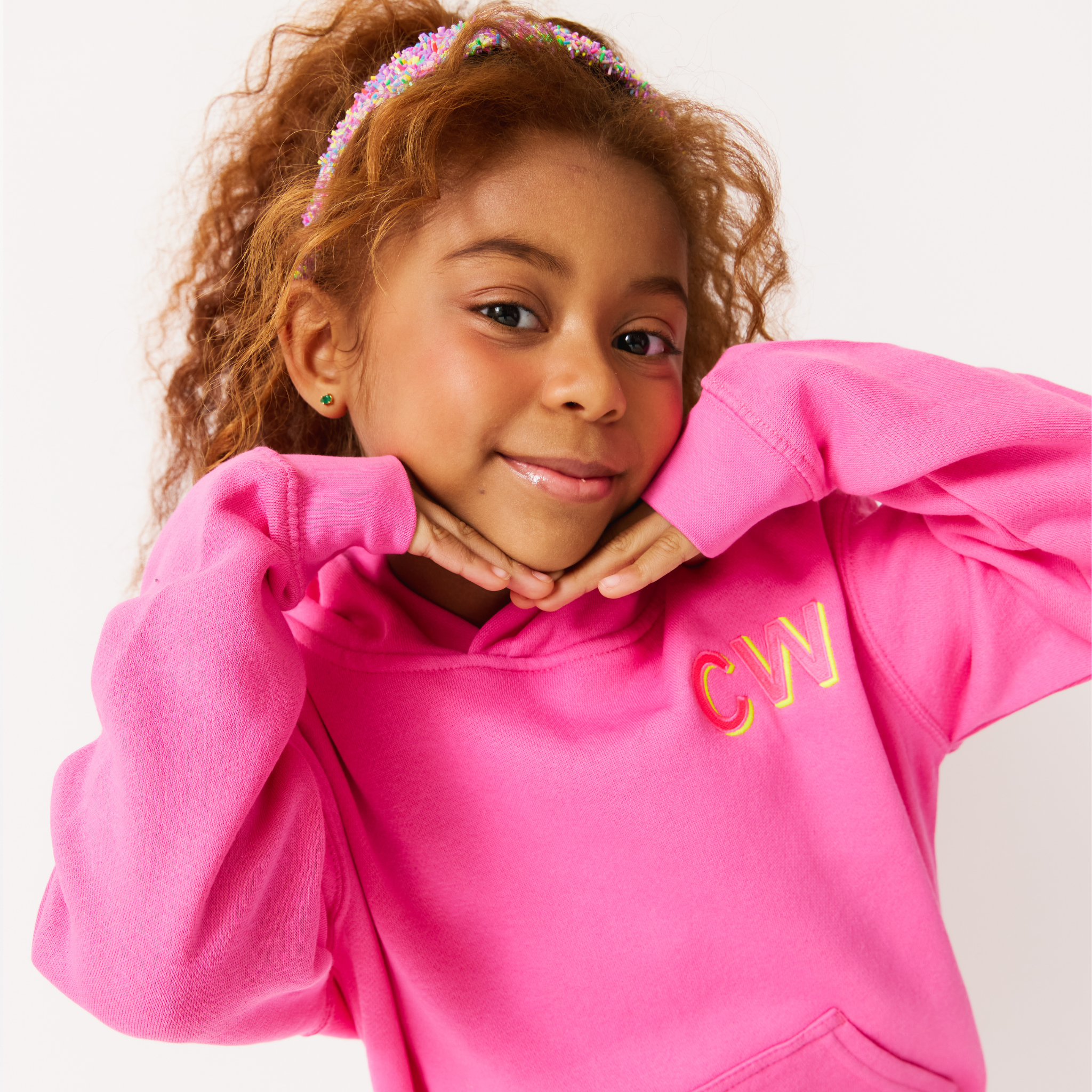 EMBROIDERED INITIAL HOODIE SWEATSHIRT -Pink