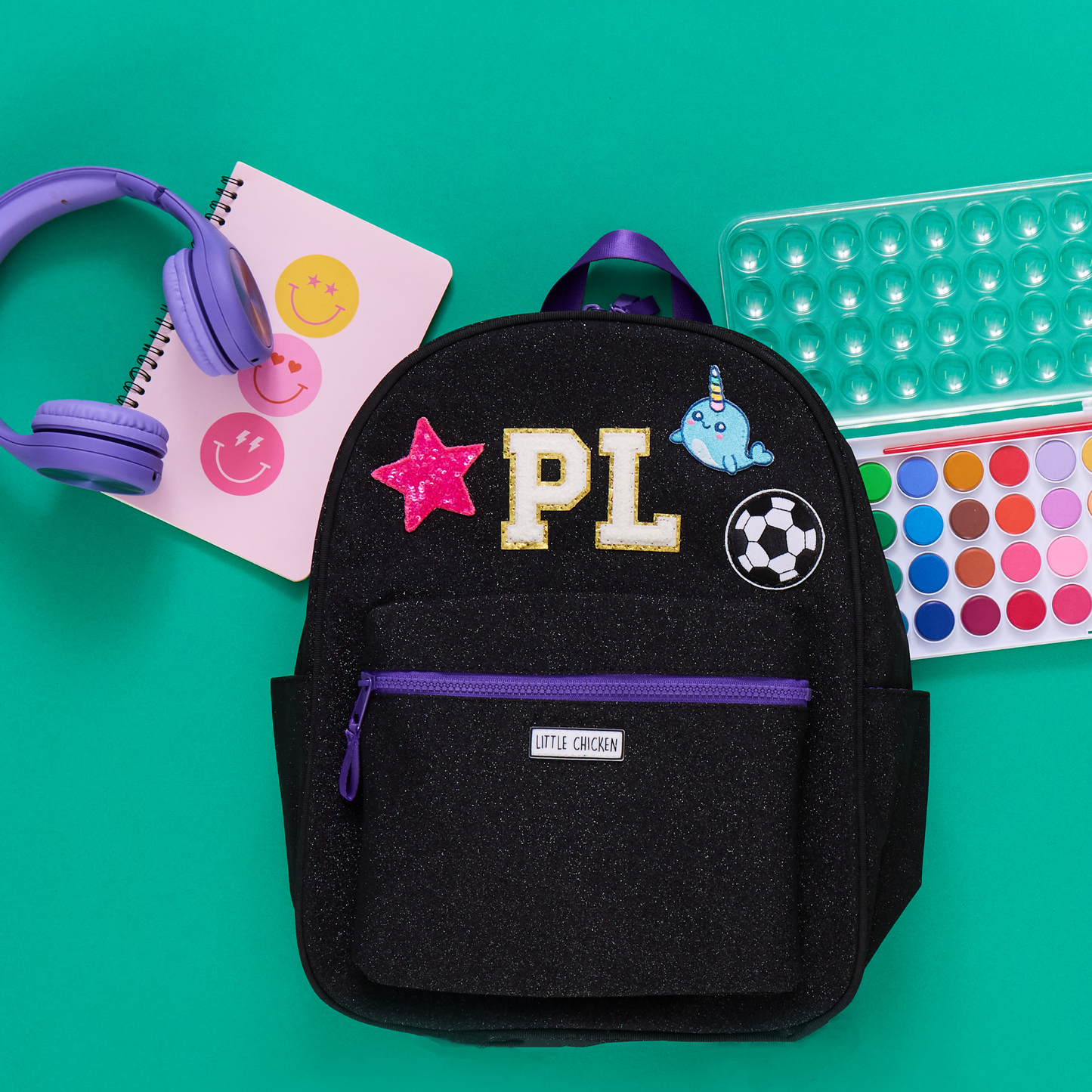 Customizable Backpack - Black Glitter With Patches