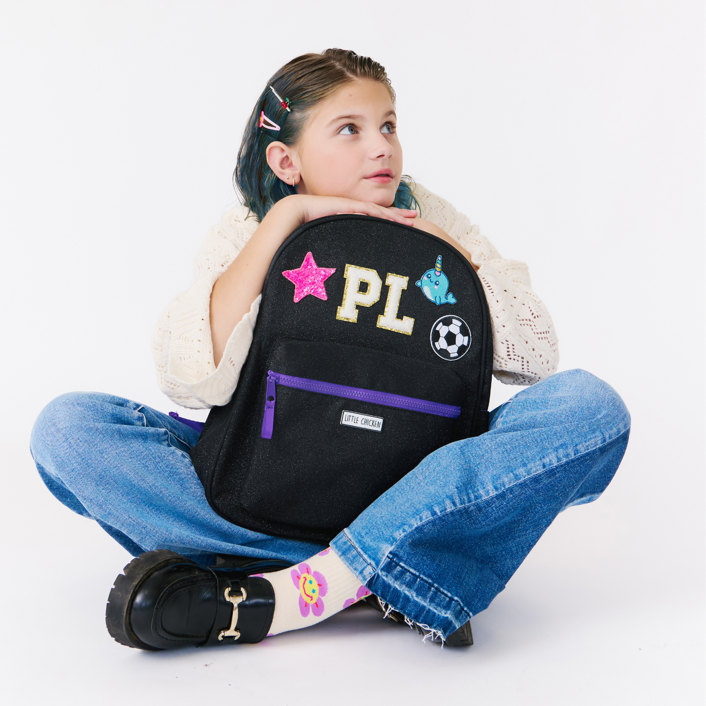 Customizable Backpack - Black Glitter With Patches