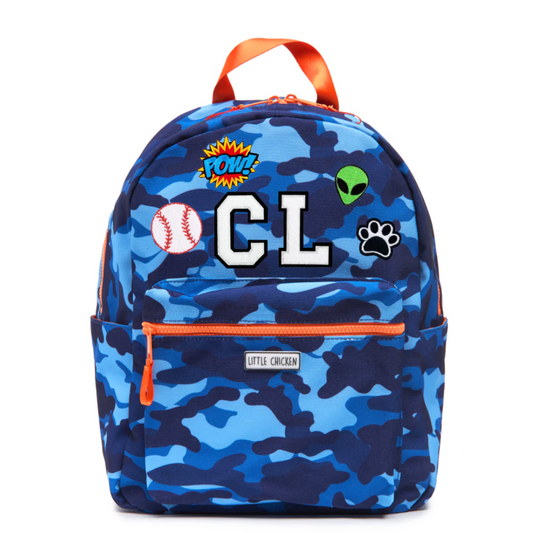 Customizable Backpack - Blue Camouflage With Patches