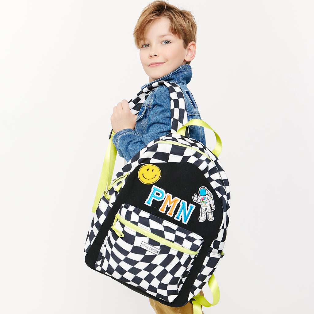 Customizable Backpack - Black & White Checkered With Patches