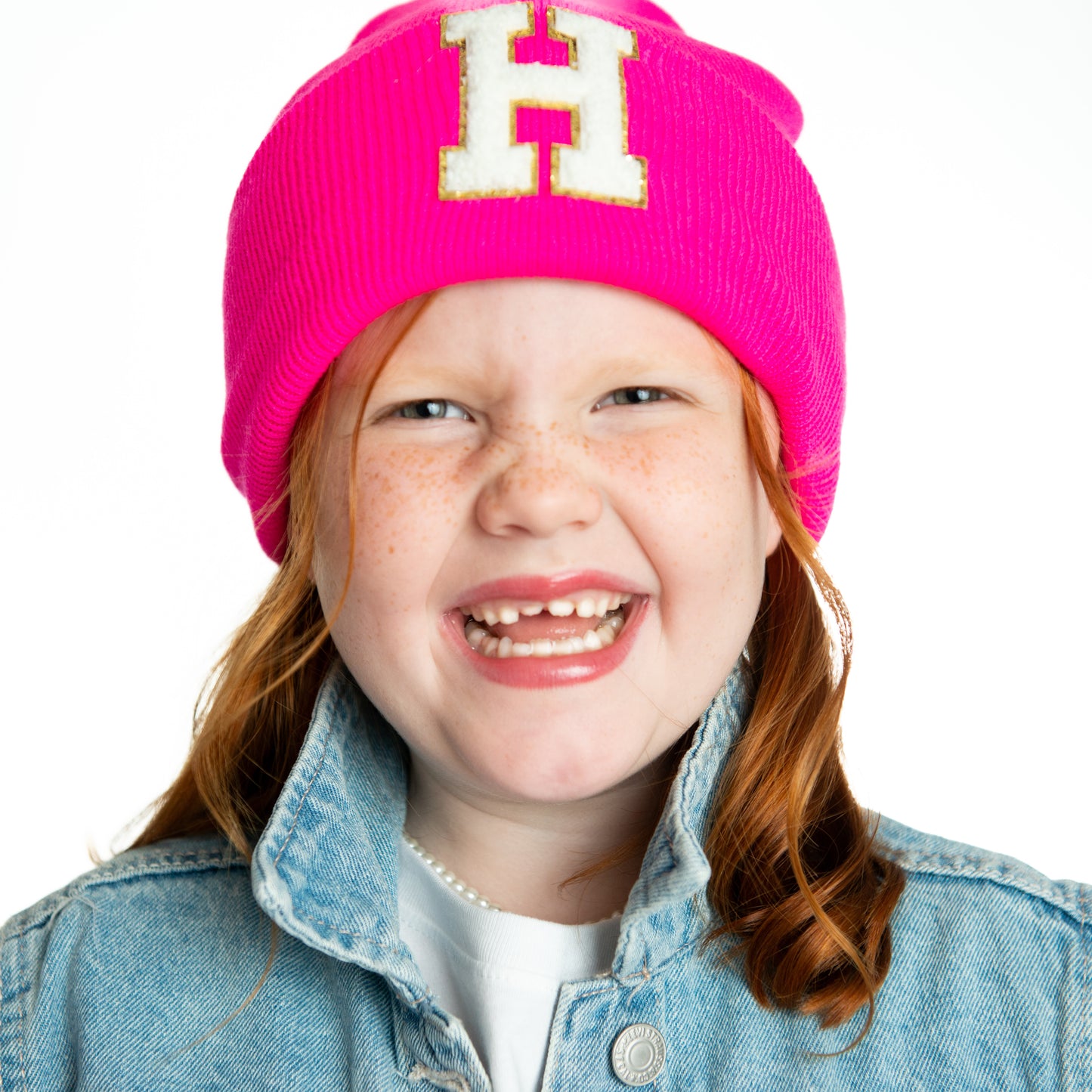 girl in pink customized beanie