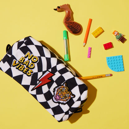 Black Checker Pre-Patched Pencil Pouch- Ships The NEXT DAY!