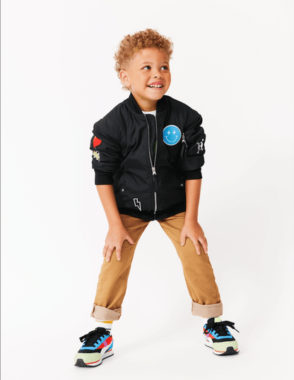 Black Patched Nylon Bomber - SHIPS THE NEXT DAY!