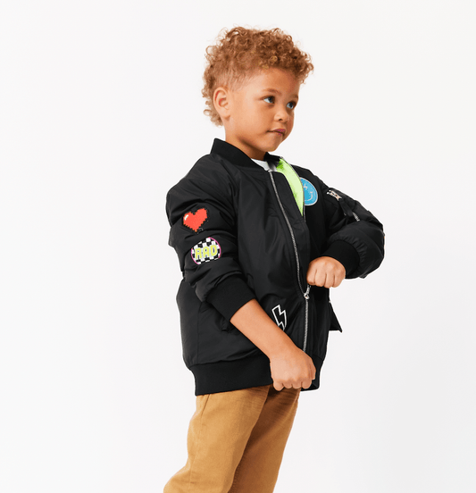 Black Patched Nylon Bomber - SHIPS THE NEXT DAY!